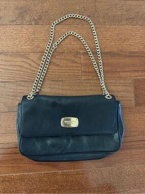 Michael Kors Black Leather Crossbody with Gold Chain